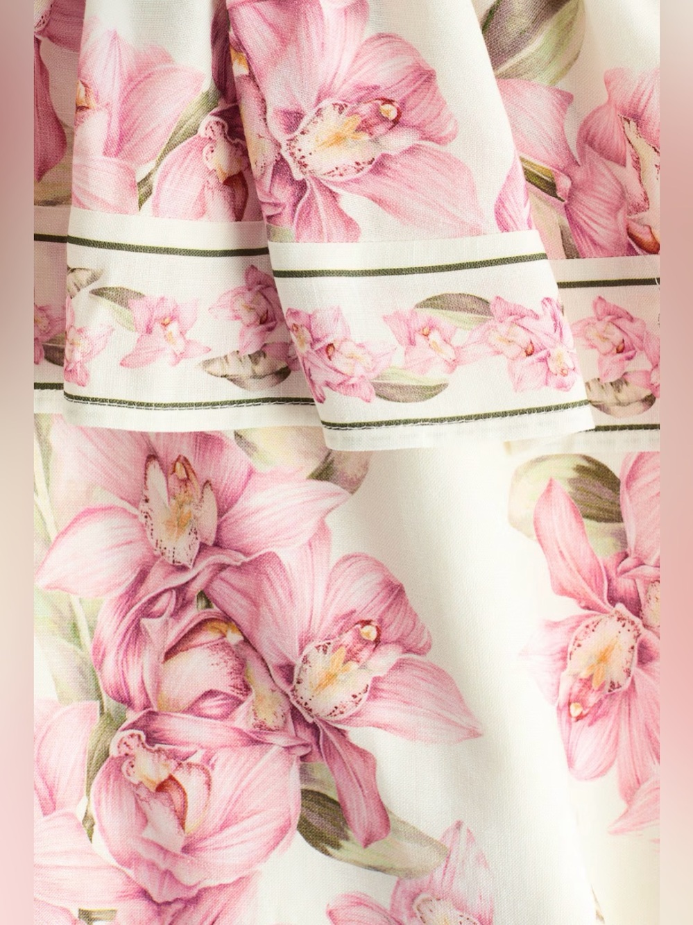 H&M NWT CREAM, PINK FLORAL LINEN-BLEND PEPLUM DRESS SIZE XS - Picture 8 of 10